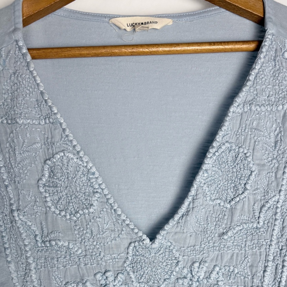 Lucky Brand - Embroidered Blue Baby Doll Top, Women’s size Medium - Picture 5 of 9